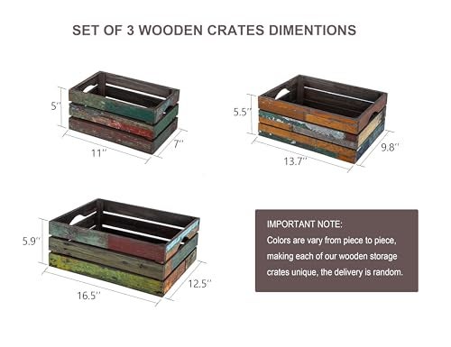TIMRIS Set of 3 Rustic Distressed Wood Nesting Crates, Farmhouse Decorative Wooden Storage Boxes, Large Vintage Reclaimed Wood Baskets for Display (Random) - Image 4