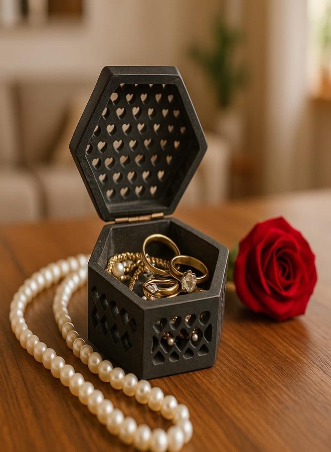 SANDSTERS VR SOURCING Hexagon Black Marble Box with Jali Carving | Handcrafted Marble Jewelry/Trinket Storage Box | Decorative Keepsake Box for Home & Gifts - Image 1