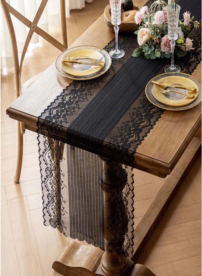 Wonesifee Lace Placemats Set of 2 Dinning Table Lace Place Mats with Striped and Floral Design, Vintage Lunchmat Doilies, Hollow Vase Mat for Home Kitchen Decoration Rustic Boho Cloth Romantic Wedding(Black) - Image 3