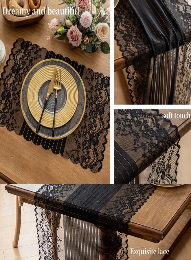 Wonesifee Lace Placemats Set of 2 Dinning Table Lace Place Mats with Striped and Floral Design, Vintage Lunchmat Doilies, Hollow Vase Mat for Home Kitchen Decoration Rustic Boho Cloth Romantic Wedding(Black) - Image 5