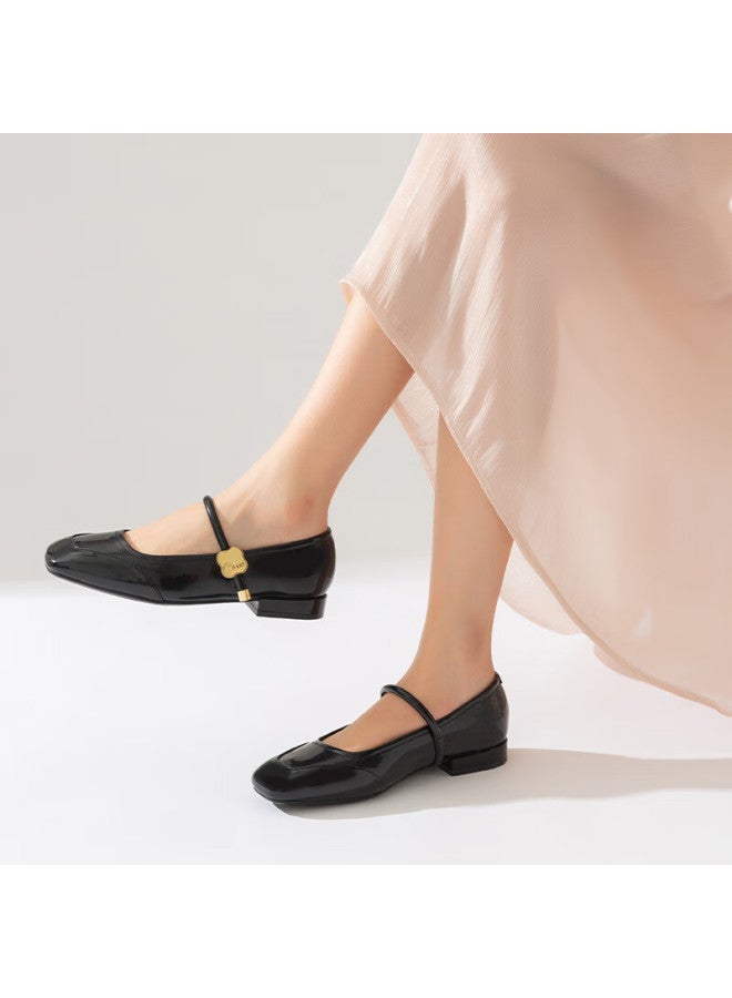 Red Dragonfly Retro Mary Jane Shoes Spring/summer Shallow Mouth Low Heel Women's Shoes French Square Head Soft Bottom Women's Single Shoes Wtb34373 Black 38 - Image 2