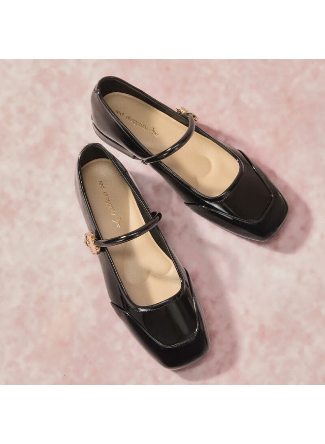 Red Dragonfly Retro Mary Jane Shoes Spring/summer Shallow Mouth Low Heel Women's Shoes French Square Head Soft Bottom Women's Single Shoes Wtb34373 Black 38 - Image 1