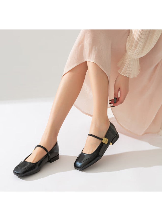Red Dragonfly Retro Mary Jane Shoes Spring/summer Shallow Mouth Low Heel Women's Shoes French Square Head Soft Bottom Women's Single Shoes Wtb34373 Black 38 - Image 3