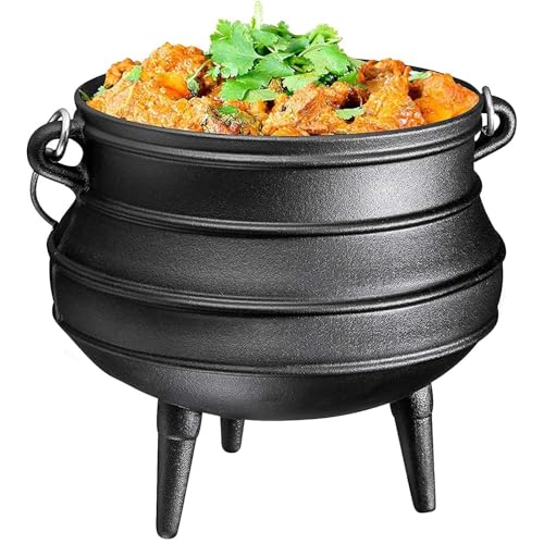 Bruntmor 12 Quart Cast Iron Dutch Oven Cauldron Pot - Camping Cookware with Lid - Pre-Seasoned Heavy-Duty Potjie for Stews, Soups, Braising, and Frying Over Fire Pit Grill or Camp Stove - Black - Image 5