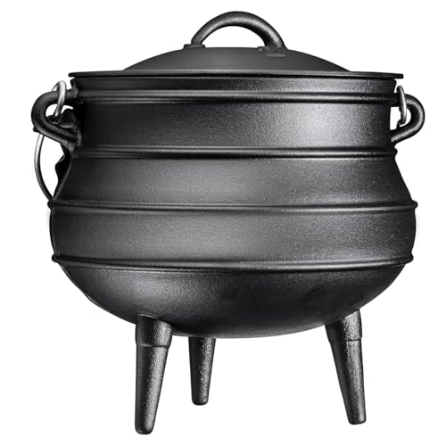 Bruntmor 12 Quart Cast Iron Dutch Oven Cauldron Pot - Camping Cookware with Lid - Pre-Seasoned Heavy-Duty Potjie for Stews, Soups, Braising, and Frying Over Fire Pit Grill or Camp Stove - Black - Image 1