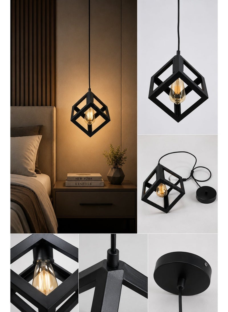 بيست باور مصباح إضاءة سقف مكعب بتصميم صناعي - ثريا معدنية سوداء - Image 2