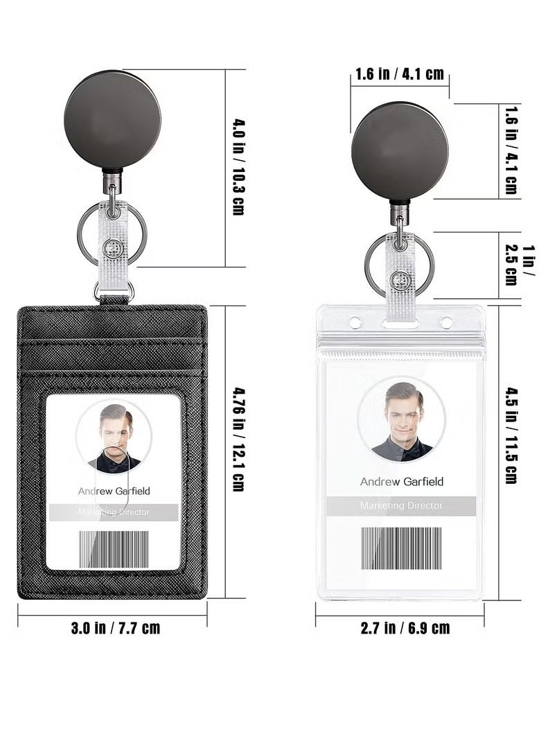 phomemo 2pcs Heavy Duty Vertical ID Card Holder ,Metal Retractable Badge Holder, Reel with Belt Clip Key Ring, Waterproof Clear and PU Leather Badge Holder  - Image 2