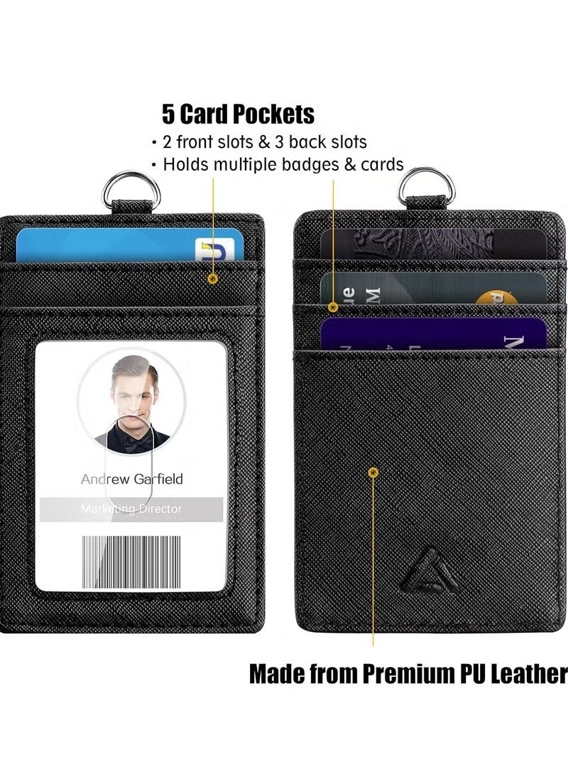 phomemo 2pcs Heavy Duty Vertical ID Card Holder ,Metal Retractable Badge Holder, Reel with Belt Clip Key Ring, Waterproof Clear and PU Leather Badge Holder  - Image 3