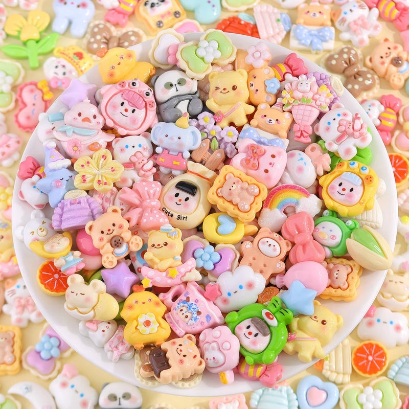 Glitzest 100Pcs Mixed Colors Slime Charms Assorted Cute Decoden Embellishments  Kawaii Slime Accessories Candy Heart Bear Bulk Flatback Resin Charm For Phone Junk Cases Scrapbooking Crafting & Diy Decoration - Image 4