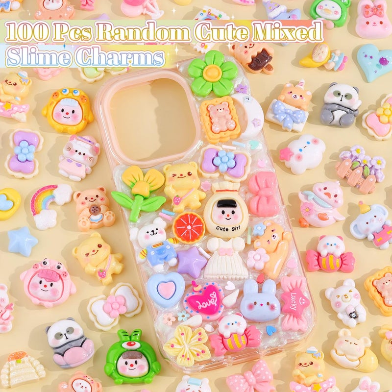 Glitzest 100Pcs Mixed Colors Slime Charms Assorted Cute Decoden Embellishments  Kawaii Slime Accessories Candy Heart Bear Bulk Flatback Resin Charm For Phone Junk Cases Scrapbooking Crafting & Diy Decoration - Image 3