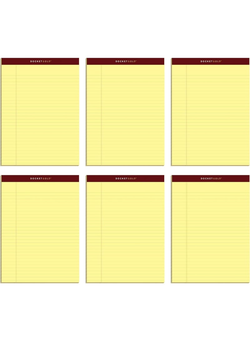 TOPS Tops Docket Gold Writing Pads, 8-1/2" x 11-3/4", Legal Rule, Canary Paper, Perforated, 50 Sheets, 6 Pack (63956) - Image 1
