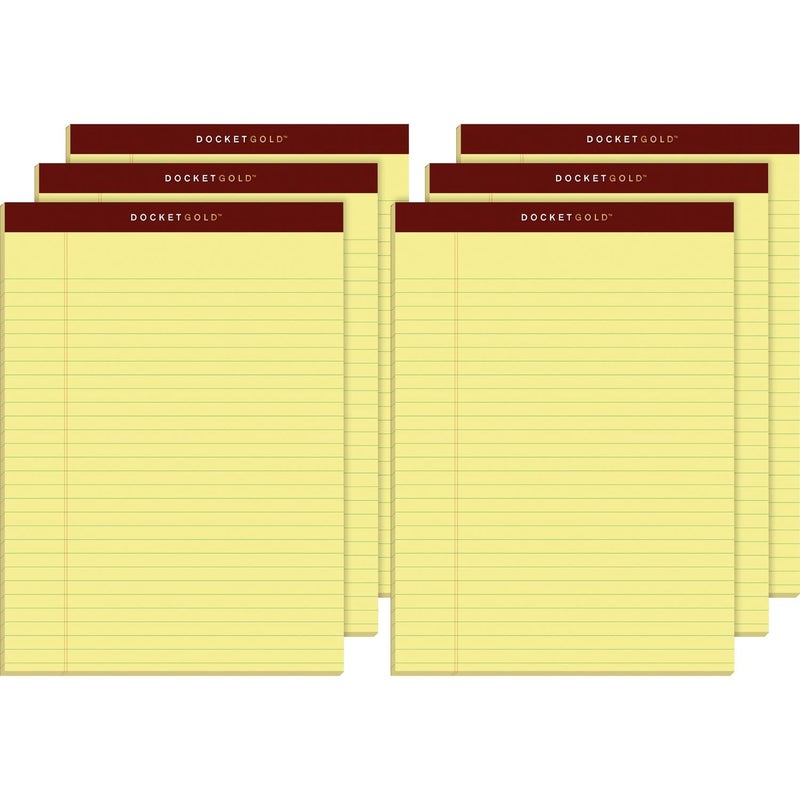 Tops Docket Gold Writing Pads, 8-1/2" x 11-3/4", Legal Rule, Canary Paper, Perforated, 50 Sheets, 6 Pack (63956) - Image 1