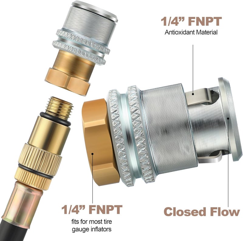 Dreyoo 2 Pack Air Chuck for Tires, Anti Leakage Lock on Air Chuck 1/4'' FNPT Quick Connector Heavy Duty Brass Locking Tire Inflator - Image 2