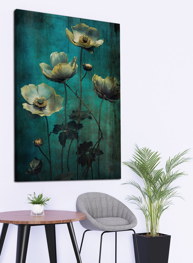 LOWHA Canvas Wall Art Stretched Over Wooden Frame with Flowers Painting - Image 1