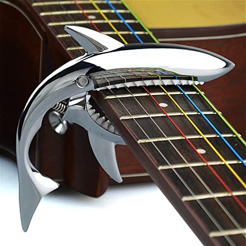 JINWEE Shark Guitar Capo for Electric Acoustic Classical Guitar with 6 Pcs Bridge Pins & Bridge Pin Puller Remover, Guitar Replacement Parts and Accessories Set(silver) - Image 4