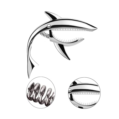 JINWEE Shark Guitar Capo for Electric Acoustic Classical Guitar with 6 Pcs Bridge Pins & Bridge Pin Puller Remover, Guitar Replacement Parts and Accessories Set(silver) - Image 3