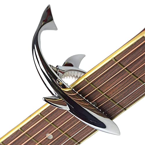 JINWEE Shark Guitar Capo for Electric Acoustic Classical Guitar with 6 Pcs Bridge Pins & Bridge Pin Puller Remover, Guitar Replacement Parts and Accessories Set(silver) - Image 5