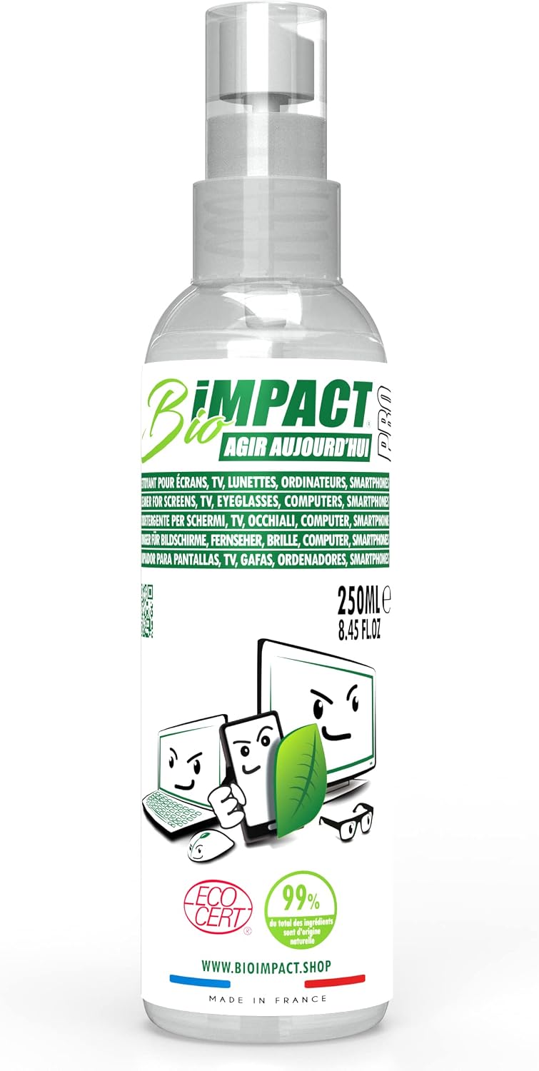 Cleaning Spray for Laptop, Glasses, Organic (250ml) Cleaning Spray for TV, PC, Smartphone - Natural, Ecocert Certified