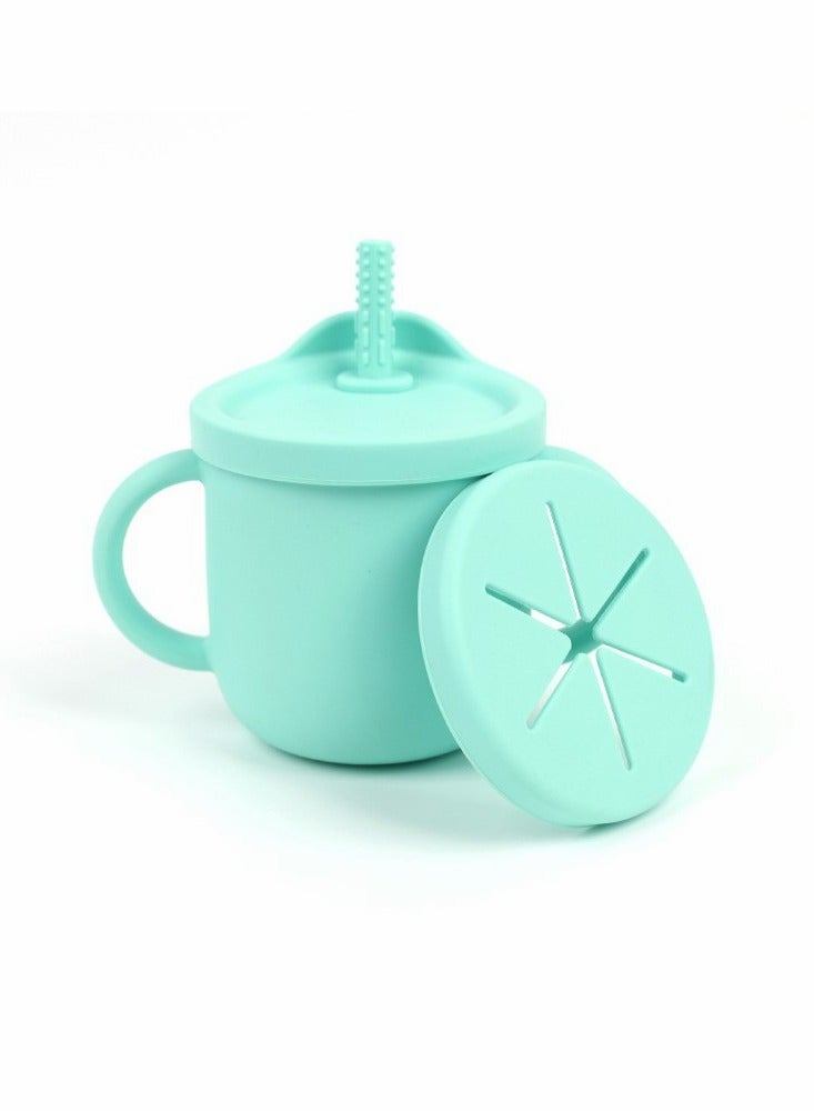 Silicone Sippy Cups for Babies and Toddlers 2,in,1 Snack Container Mint Green - Image 1