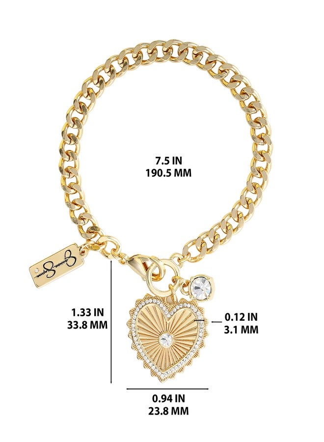 Jessica Simpson Womens Heart Charm Bracelet - 7.5" Gold-Tone Charm Bracelet with Rhinestone Embellishments - Image 5