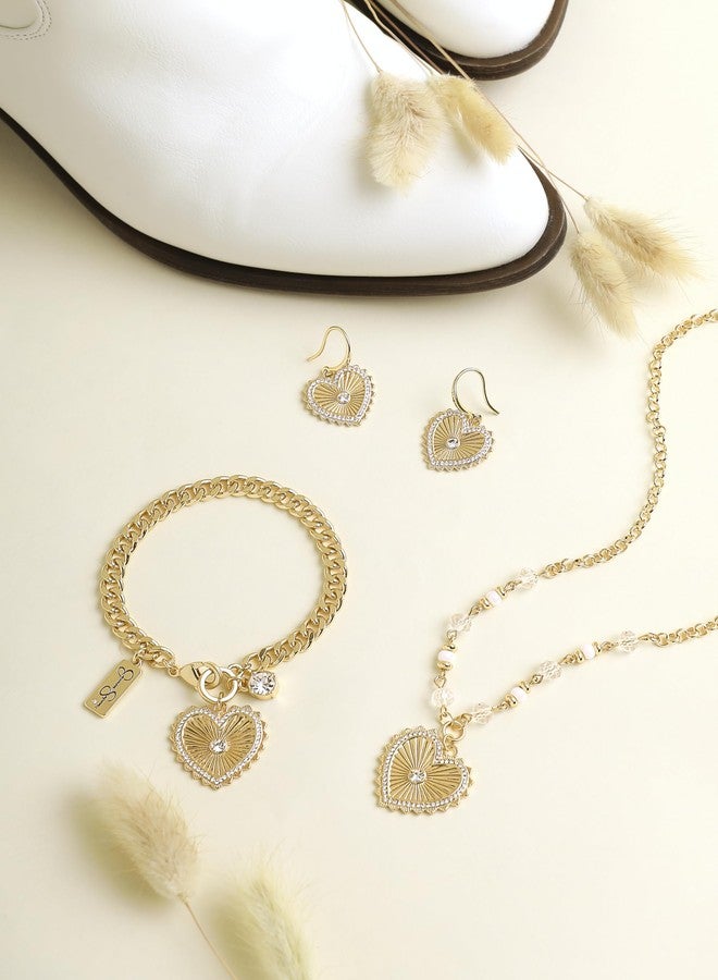 Jessica Simpson Womens Heart Charm Bracelet - 7.5" Gold-Tone Charm Bracelet with Rhinestone Embellishments - Image 4