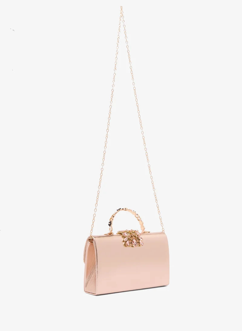 Khizana Diamonte Detail Embellished Metallic Clutch