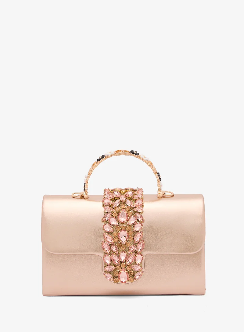 Khizana Diamonte Detail Embellished Metallic Clutch
