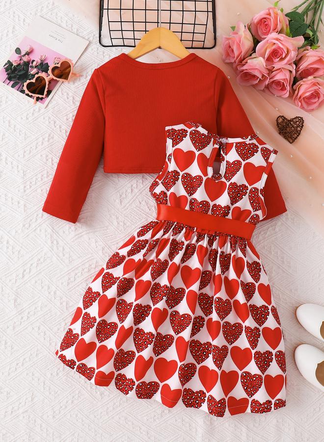 Take Two Girls Red Heart Print Dress And Jacket Set - Image 2