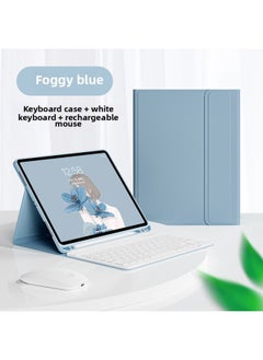 Bluetooth Keyboard Case For Ipad Pro 11 10.2 Air 4 Pencil Slot Mini 6 Leather Mouse Pad Protective Cover For Digital Computer-Color:Fog Blue + White Keyboard + White Dual-mode Bluetooth Mouse-Applicable Model:Ipad 11(a16)2025/ipad 10th Generation【10.9inch】2022