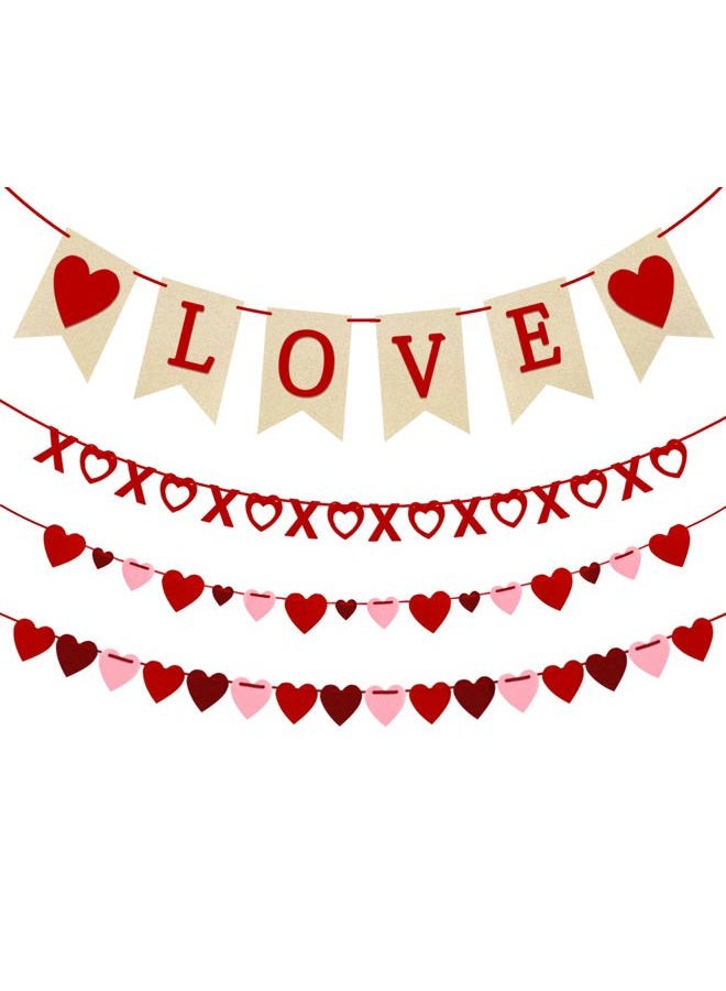 Labrostar 4Pcs Valentines Day Decorations Set Love Heart XO Garlands Banner for Engagement Wedding Party Home Classroom Office, No DIY Required - Image 1