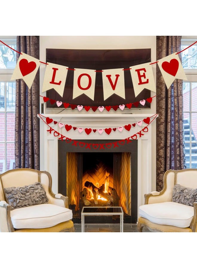 Labrostar 4Pcs Valentines Day Decorations Set Love Heart XO Garlands Banner for Engagement Wedding Party Home Classroom Office, No DIY Required - Image 3