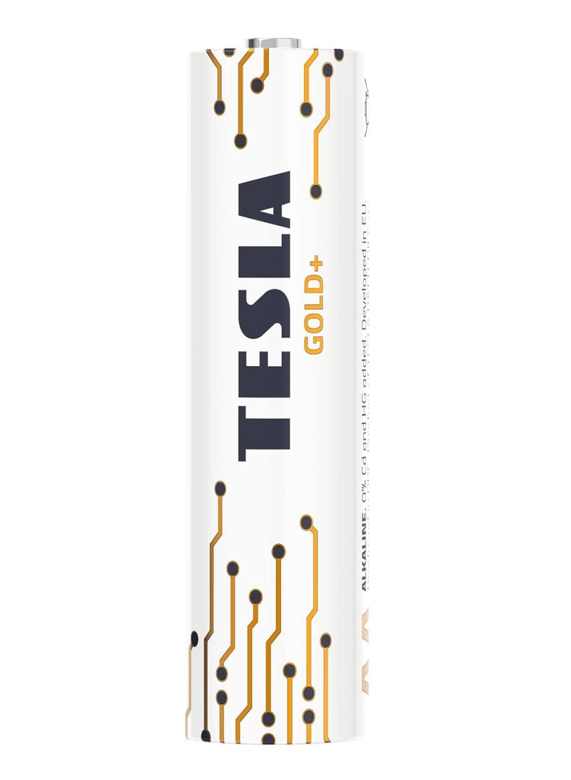 بطاريات تسلا بطاريات GOLD+ AA قلوية LR6 4 قطع - بطاريات قوية لأقصى أداء، طاقة ثابتة 1.5 فولت للأجهزة عالية الاستهلاك مثل الكاميرات والميكروفونات وأدوات القياس، مع تركيبة مانعة للتسرب، وأداء طويل الأمد، وتصميم صديق للبيئة، ومناسبة للاستخدام المنزلي والمهني، طاقة موثوقة تدوم لأطول فترة ممكنة  - Image 2