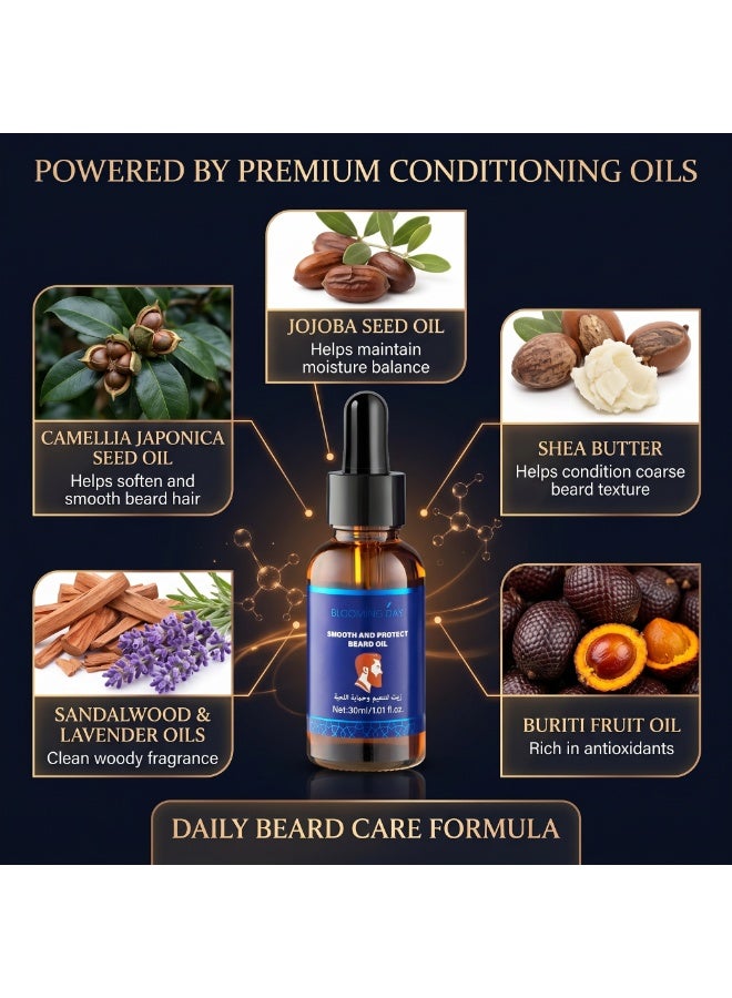 Blooming Day Smooth & Protect Beard Oil – Lightweight Non-Greasy Beard Care Oil for Soft, Smooth & Well-Groomed Beard – 30ml - Image 5