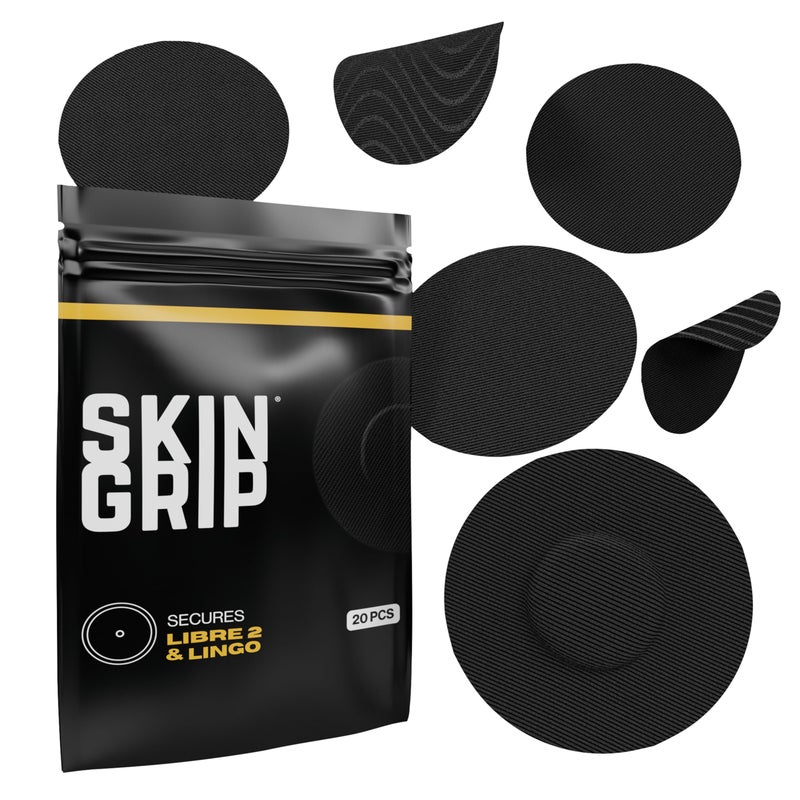 SKIN GRIP Adhesive Patches for Freestyle Libre 2 Lingo CGM Waterproof Sweatproof for 1014 Days PreCut Adhesive Medical Tape Sensor Cover 20 Pack Black