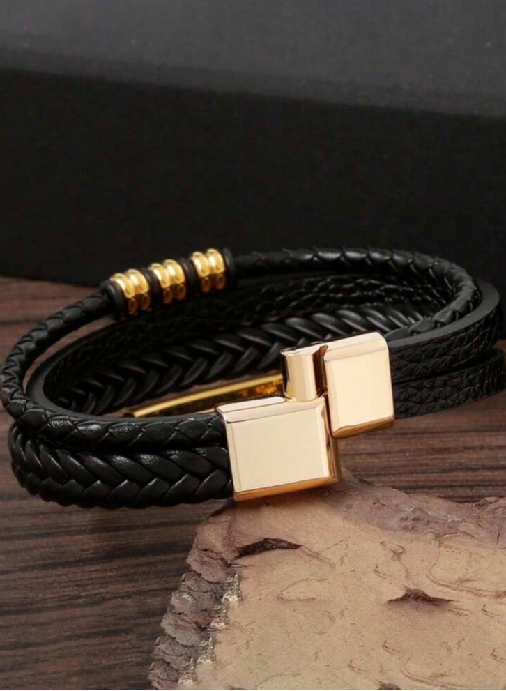 JewelryLand Men’s Elegant Bracelet Made Of High Quality PU Leather And Stainless Steel - Image 3