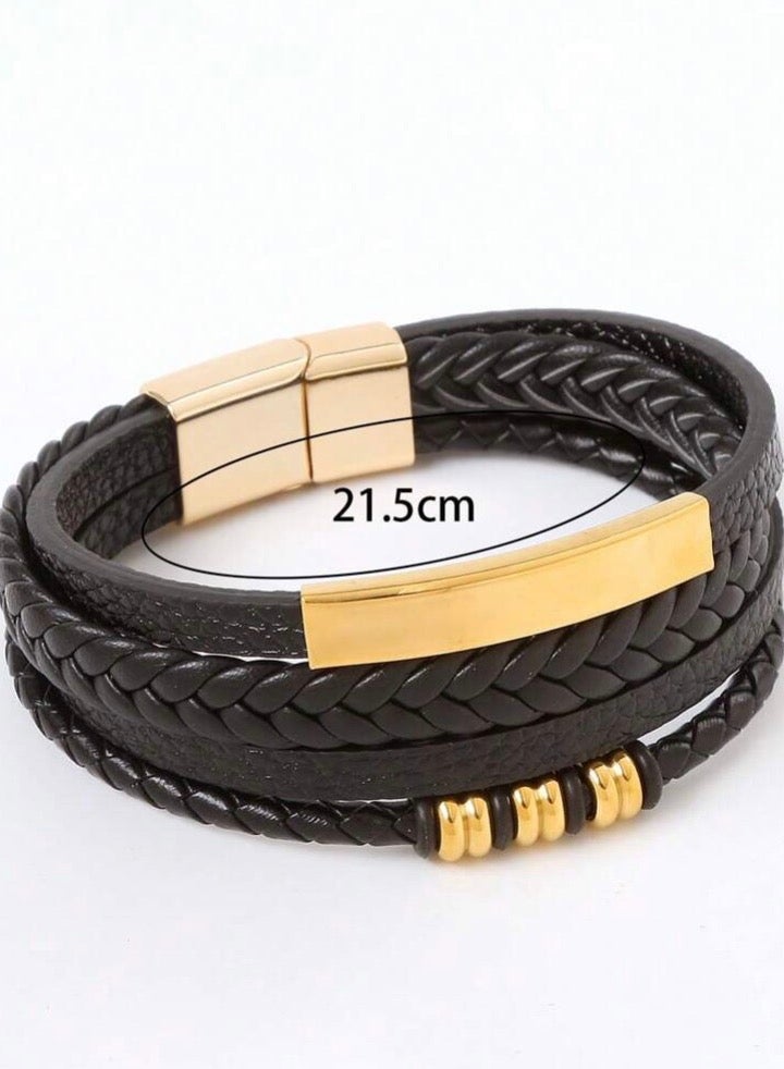 JewelryLand Men’s Elegant Bracelet Made Of High Quality PU Leather And Stainless Steel - Image 2