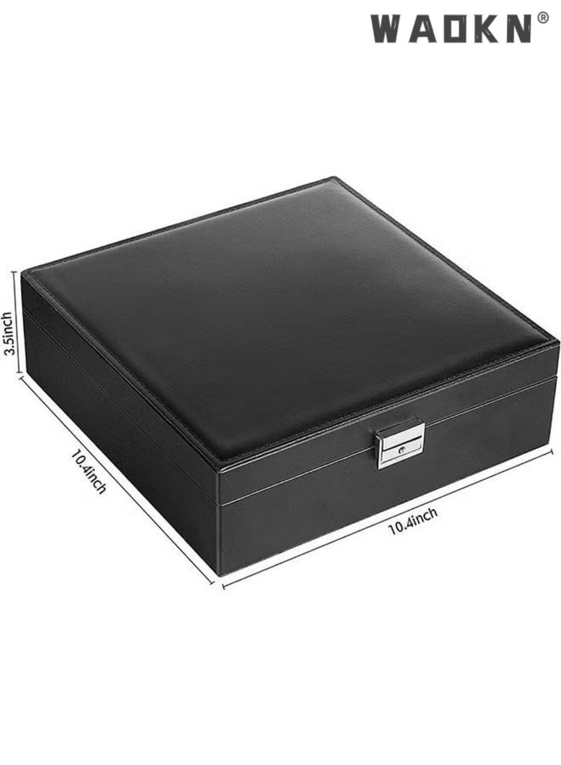 دبليو أيه أو كي أن صندوق المجوهرات العالمي للرجال والنساء 2 طبقة كبيرة صندوق تخزين المجوهرات مع قفل قلادة سوار أقراط خاتم صندوق تخزين المجوهرات الأسود - Image 2