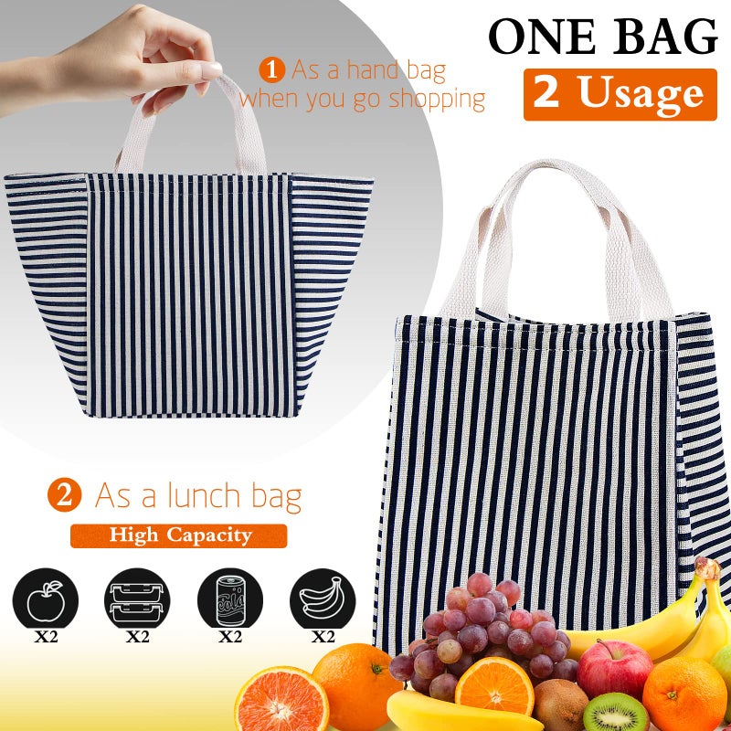 Daixers Lunch Bag Insulated Lunch Box for Women Men,Reusable Adult Lunch Tote Bags for Work or Travel (Striped Blue) - Image 5