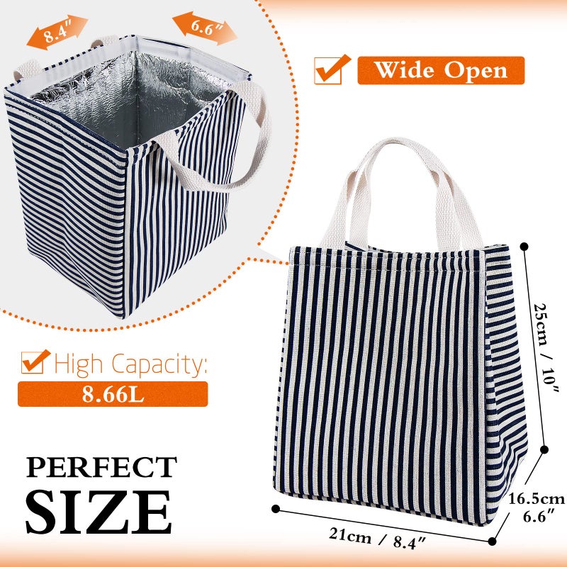 Daixers Lunch Bag Insulated Lunch Box for Women Men,Reusable Adult Lunch Tote Bags for Work or Travel (Striped Blue) - Image 2