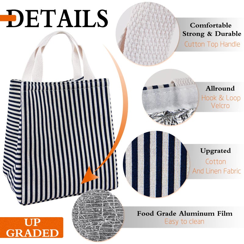 Daixers Lunch Bag Insulated Lunch Box for Women Men,Reusable Adult Lunch Tote Bags for Work or Travel (Striped Blue) - Image 3