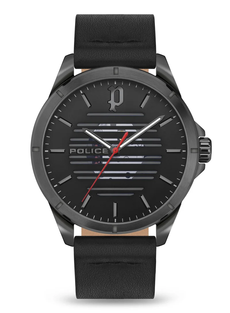 بوليس Police Barwara Analogue Quartz Movement Black Dial with Leather Strap Watch for Men - PEWJA2204503, Black