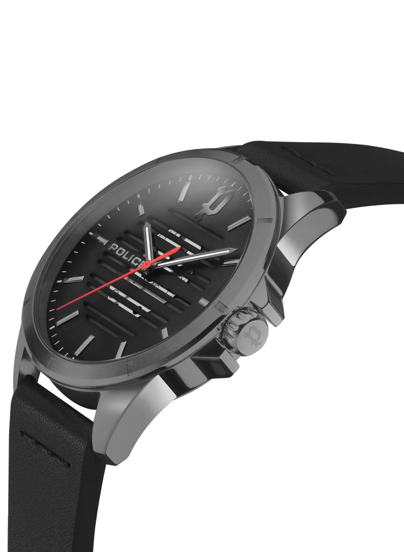 بوليس Police Barwara Analogue Quartz Movement Black Dial with Leather Strap Watch for Men - PEWJA2204503, Black