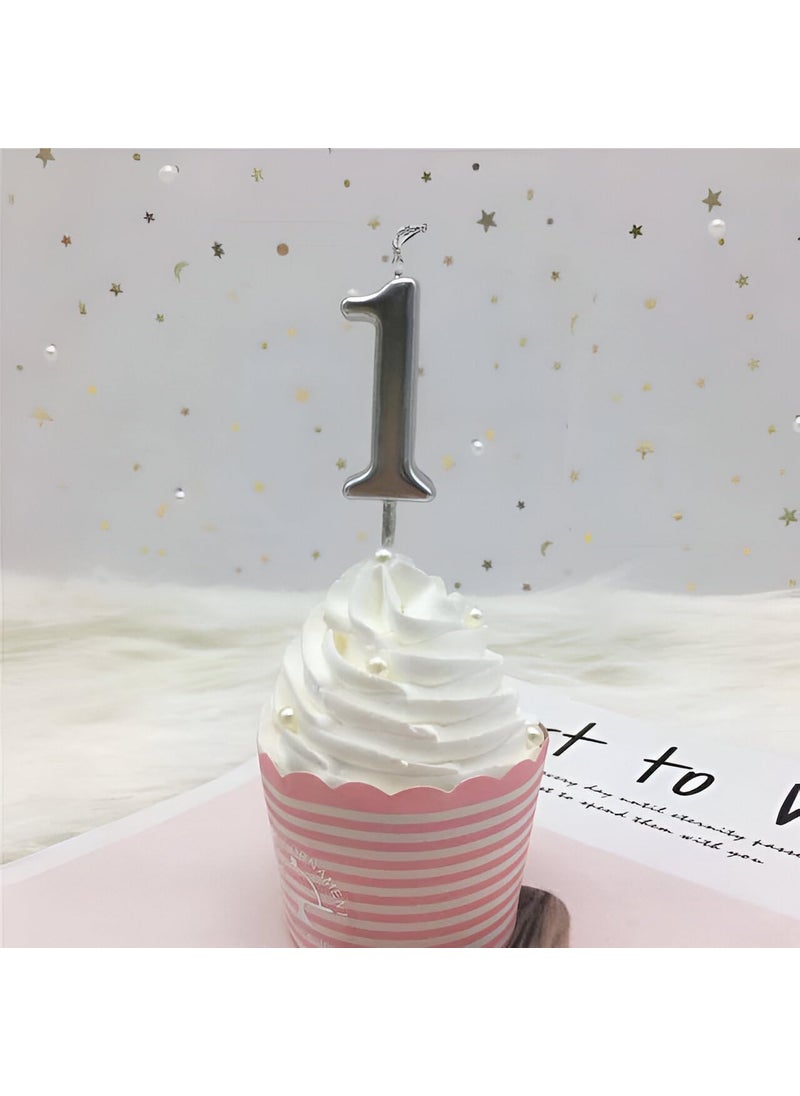 Funcart Funcart Silver color numerical number 1 cake topper candle 1st Birthday Candles for Cake Number 1 metallic Candle Party Anniversary Cakes Decoration for Kids Women or Men  - Image 2