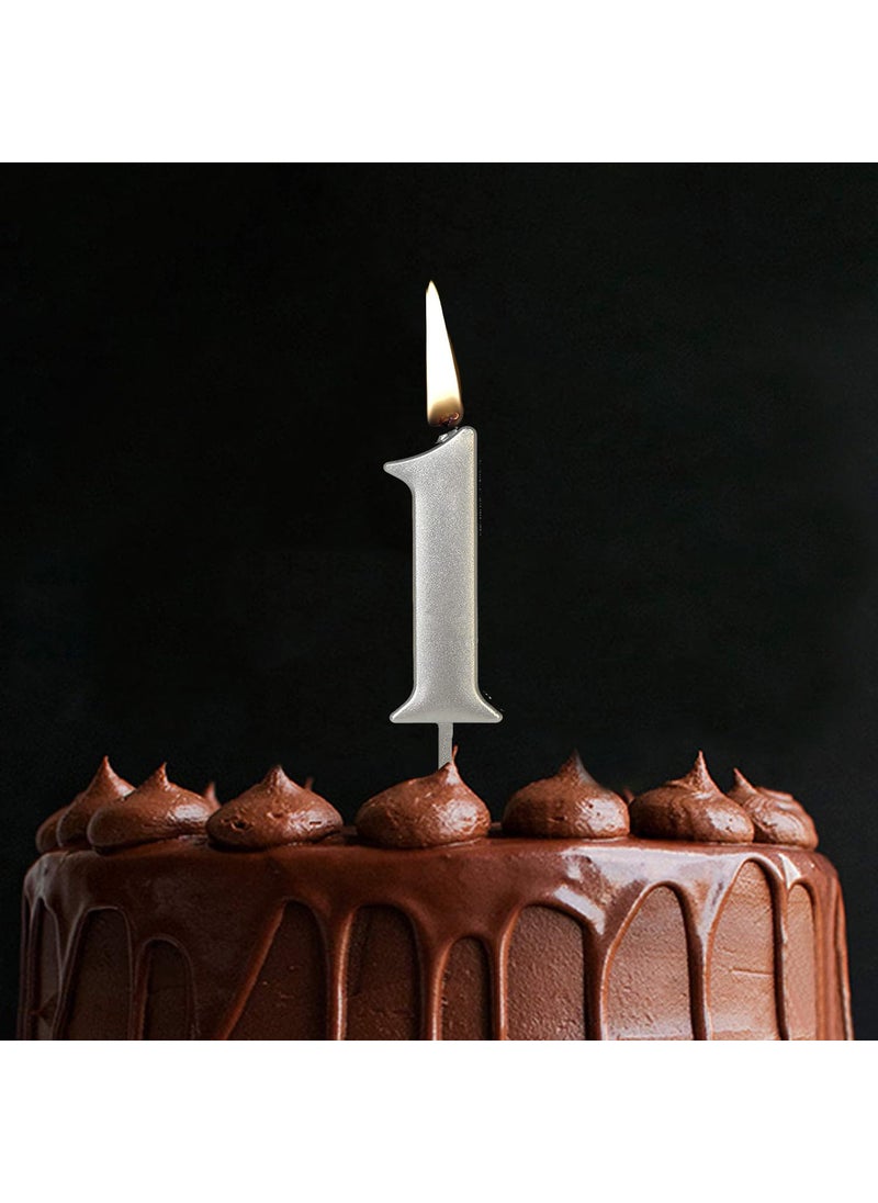 Funcart Funcart Silver color numerical number 1 cake topper candle 1st Birthday Candles for Cake Number 1 metallic Candle Party Anniversary Cakes Decoration for Kids Women or Men  - Image 1