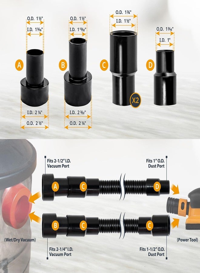 باورتيك خرطوم تجميع الغبار POWERTEC 70175V بطول 10 أقدام مع 5 وصلات لأدوات النجارة الكهربائية، والمكانس الكهربائية المنزلية والرطبة/الجافة - Image 3