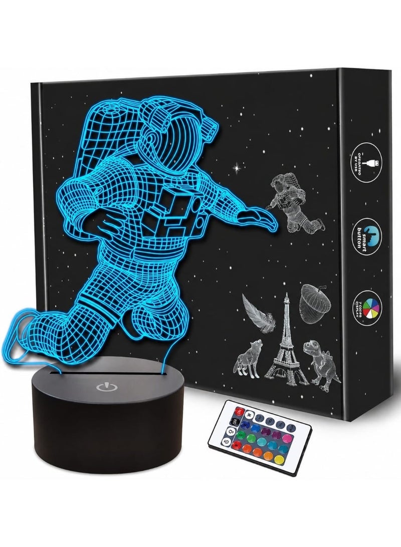 مصباح 3D شكل رائد فضاء Spaceman بإضاءة خداع بصري Astronaut LED Night Light مع 7 ألوان متغيرة ديكور لغرف الأطفال والهدايا وغرف المعيشة - Image 1