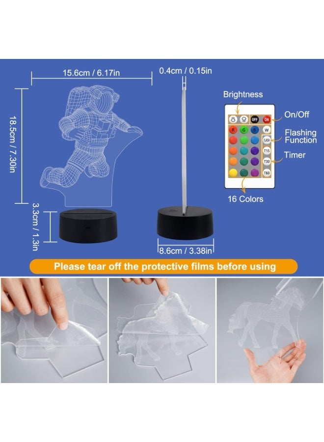 مصباح 3D شكل رائد فضاء Spaceman بإضاءة خداع بصري Astronaut LED Night Light مع 7 ألوان متغيرة ديكور لغرف الأطفال والهدايا وغرف المعيشة - Image 2