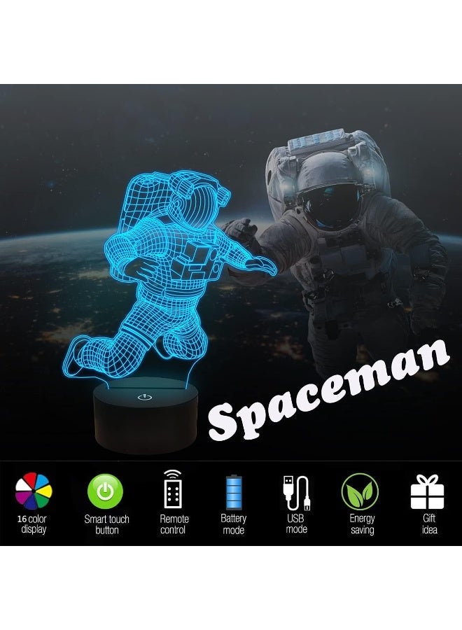 مصباح 3D شكل رائد فضاء Spaceman بإضاءة خداع بصري Astronaut LED Night Light مع 7 ألوان متغيرة ديكور لغرف الأطفال والهدايا وغرف المعيشة - Image 3