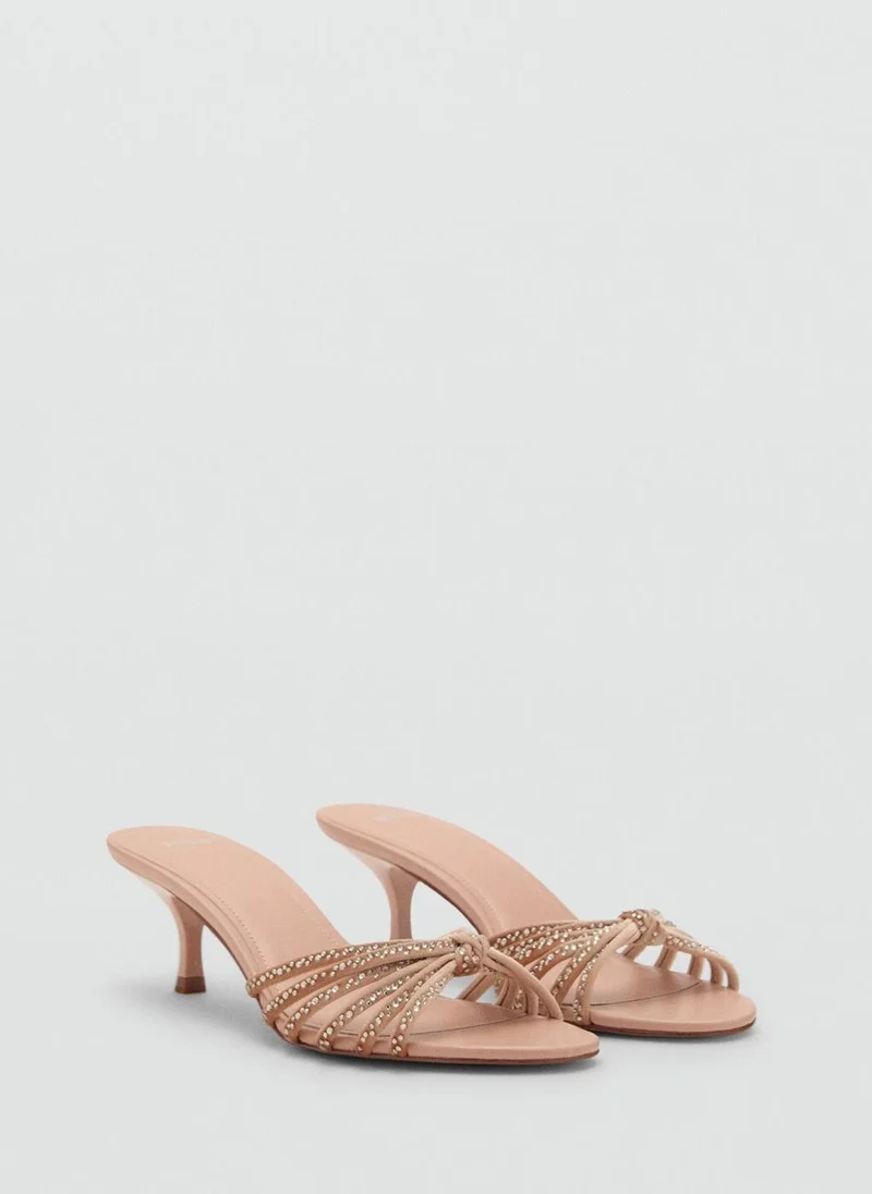 MANGO Rhinestone Kitten Heel Sandals
