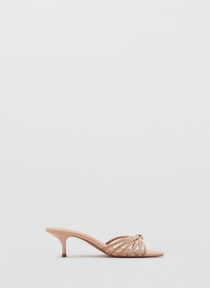 MANGO Rhinestone Kitten Heel Sandals